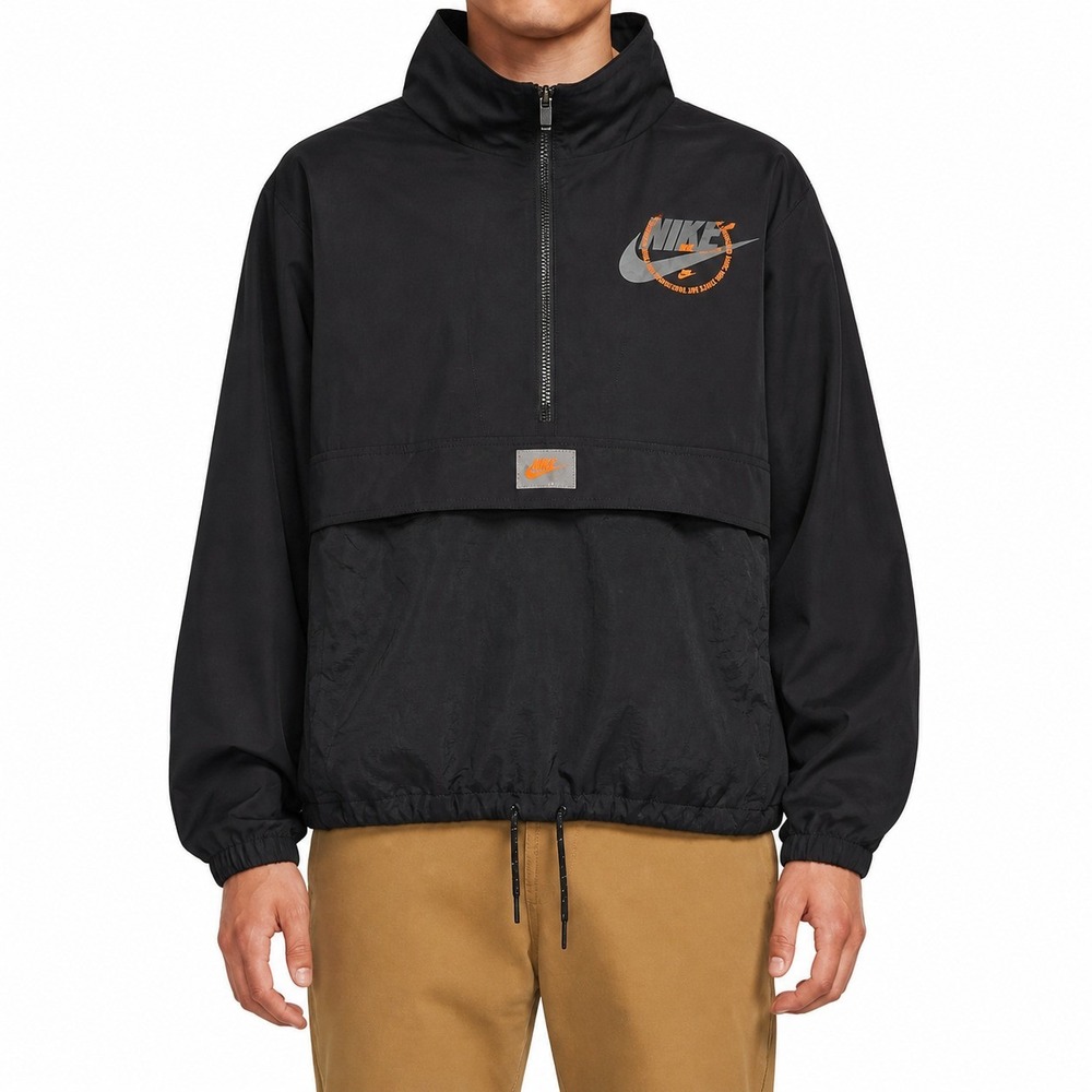 Nike Mens Sportswear Anorak Half Zip Jacket Black Orange DA0011-010 Small